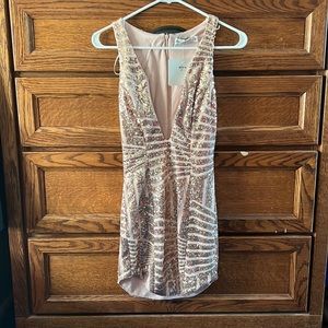 Hello Molly. Low plunge Rose Gold Sequin dress